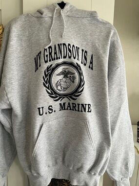 Jerzees Light Gray 'My Grandson Is A U.S. Marine' Pullover Hoodie